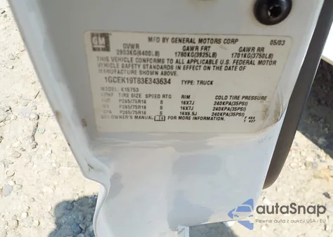 2003 Chevrolet Silverado 1500 Ls from USA, damaged, VIN 1GCEK19T83E343634